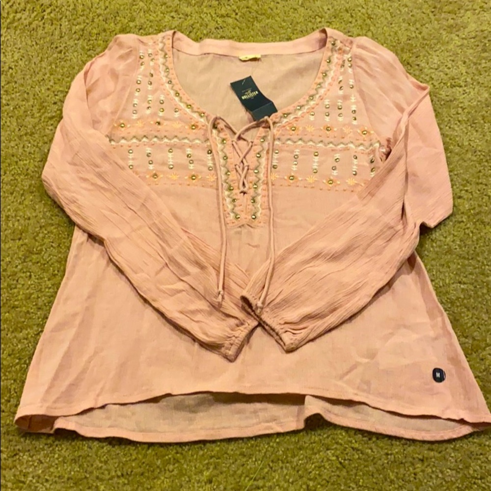 Hollister Bohemian Embellished Tie Shirt